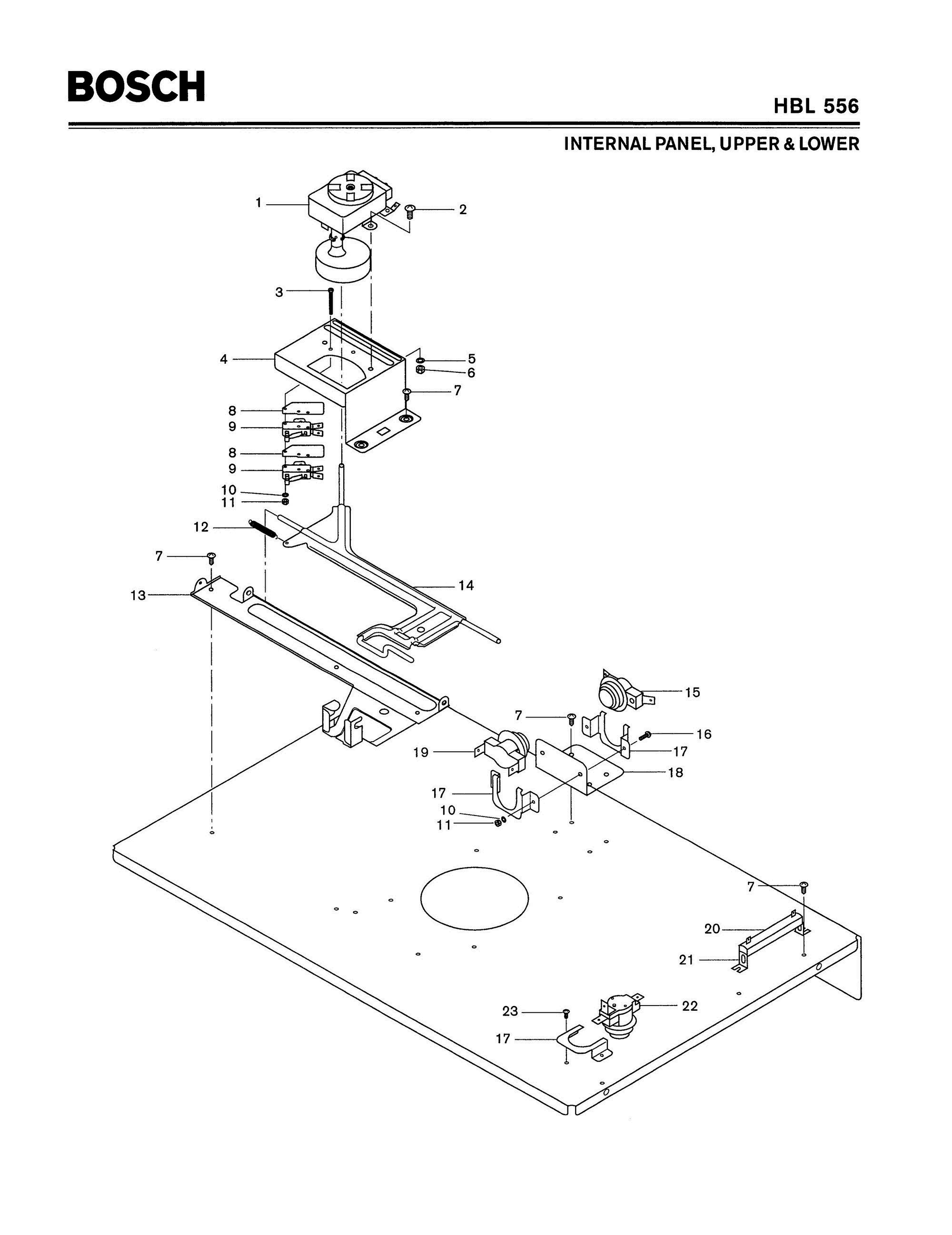 04 - INTERNAL PANEL, UPPER & LOWER Diagram and Parts List for HBL556  Bosch Range