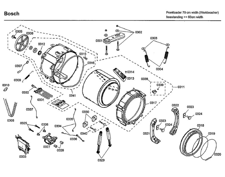 Tub Diagram and Parts List for WFMC3301UC 10 Bosch Washer