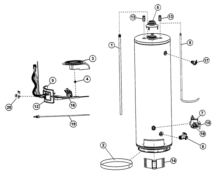 Water Heater Diagram and Parts List for 153336333  Kenmore Water Heater