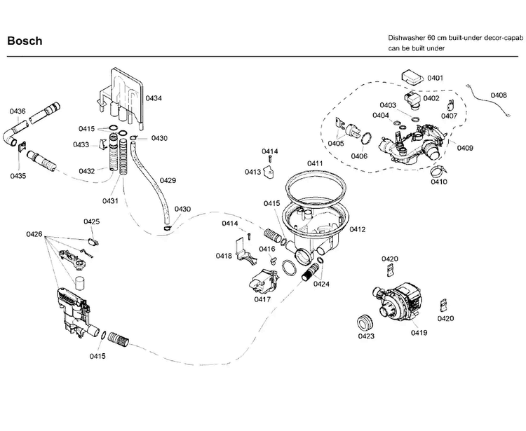 Pump Diagram and Parts List for SHE65P05UC 60 Bosch Dishwasher