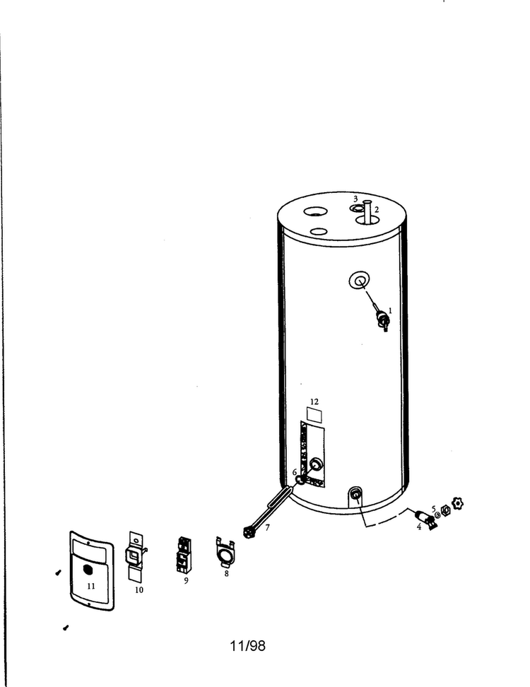 40 Gallon Electric Water Heater Diagram and Parts List for 153312461  Kenmore Water Heater
