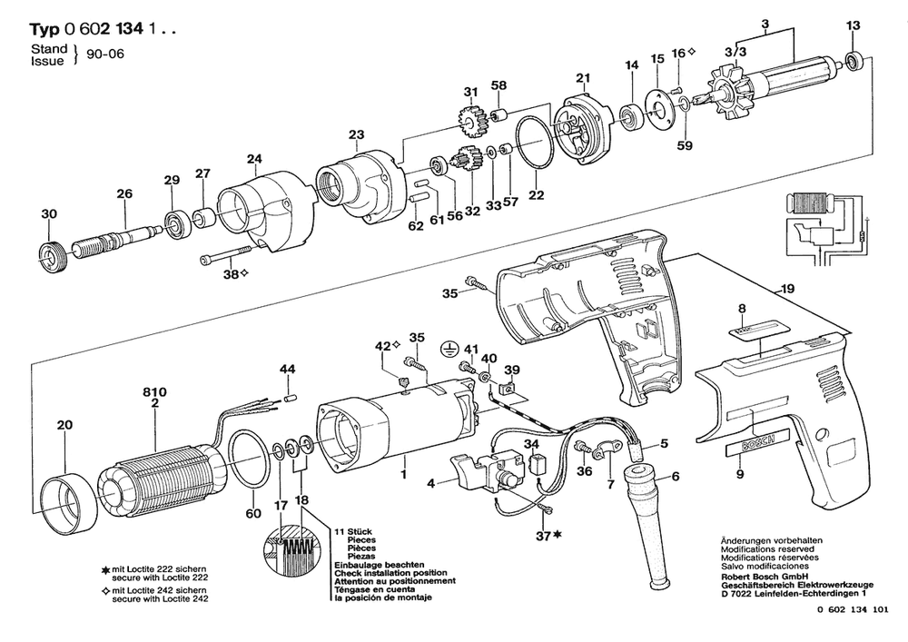Section 1 Diagram and Parts List for 0602134104  Bosch Drill
