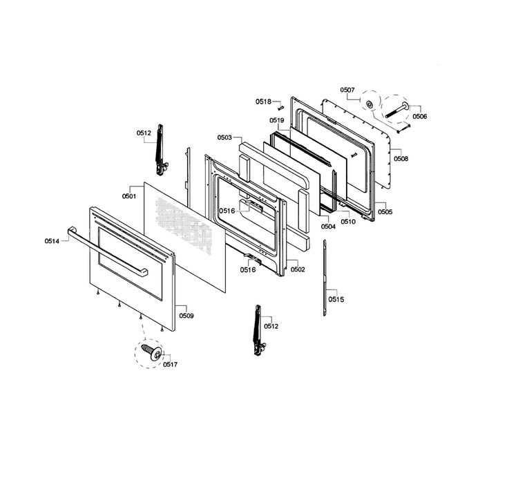 Door Assy Diagram and Parts List for HGS3053UC 09 Bosch Range