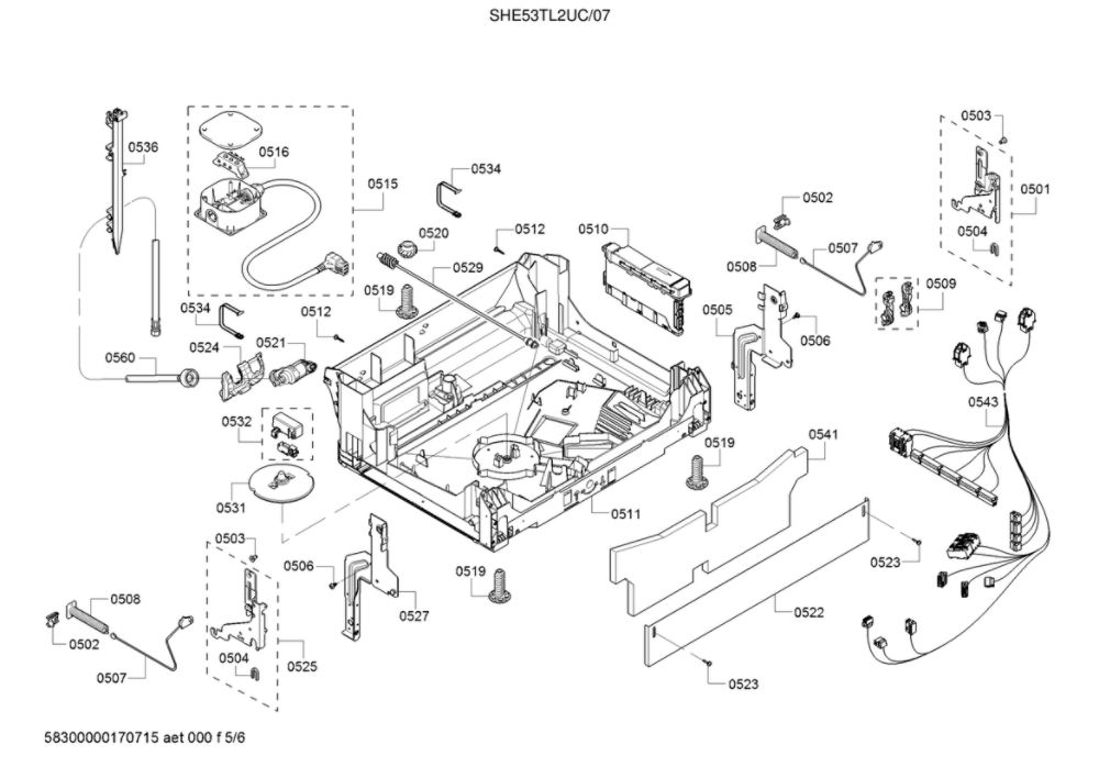 Base/Power Cord Diagram and Parts List for SHE53TL2UC 07 Bosch Dishwasher