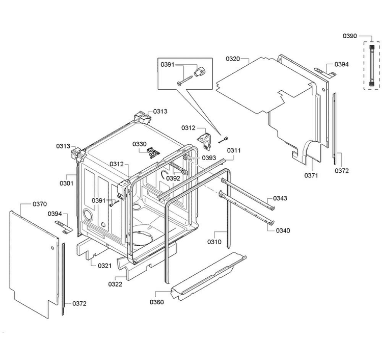 Tub Diagram and Parts List for SGX68U55UC C6 Bosch Dishwasher