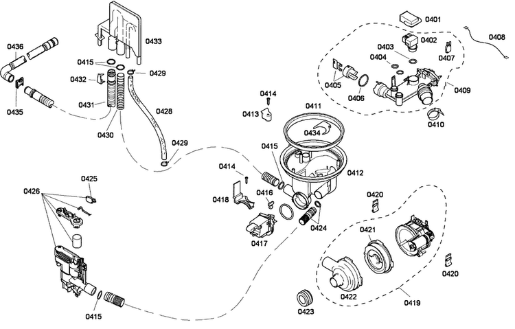 Pump Diagram and Parts List for SHE33P05UC 56 Bosch Dishwasher