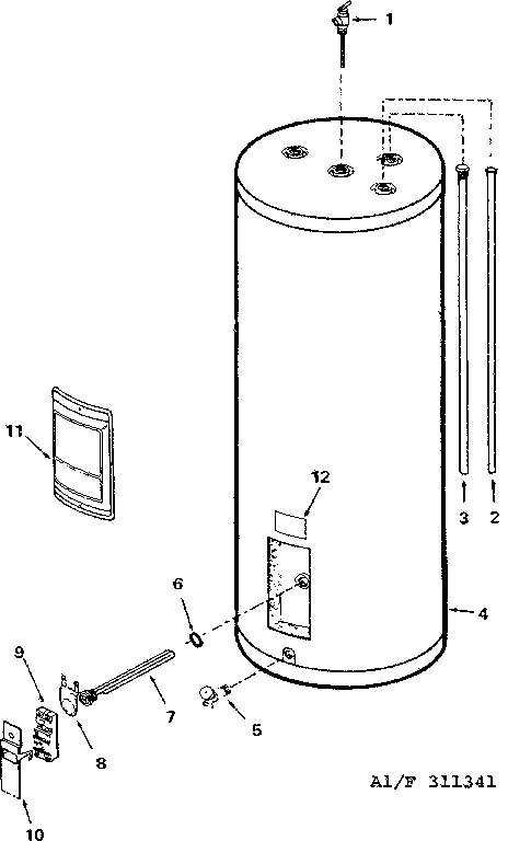 Replacement Parts Diagram and Parts List for 153311941  Kenmore Water Heater
