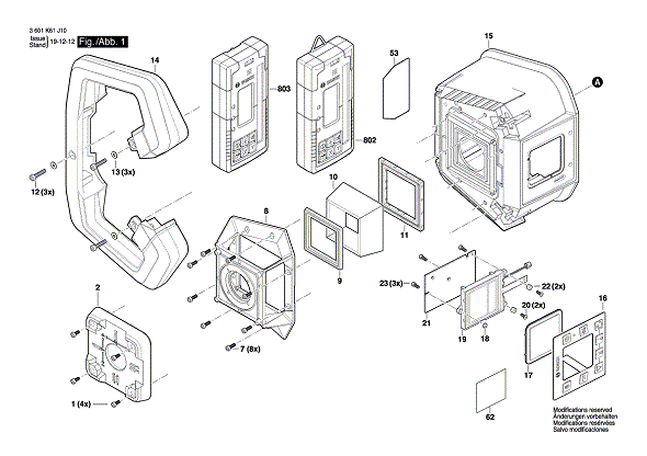 Bosch 3601k61j10 Diagram and Parts List for 3601K61J10  Bosch Laser Level