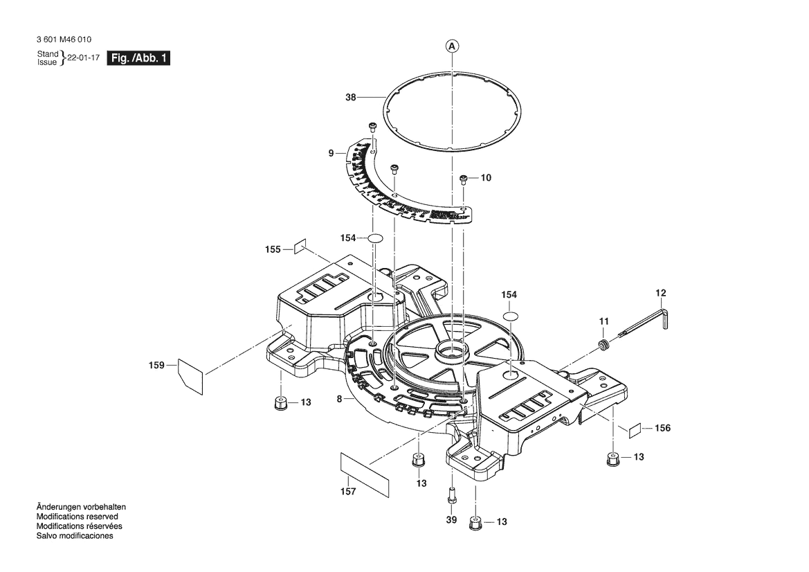 Figure 1 Diagram and Parts List for 3601M46010 GCM 18V-07S Bosch Miter Saw
