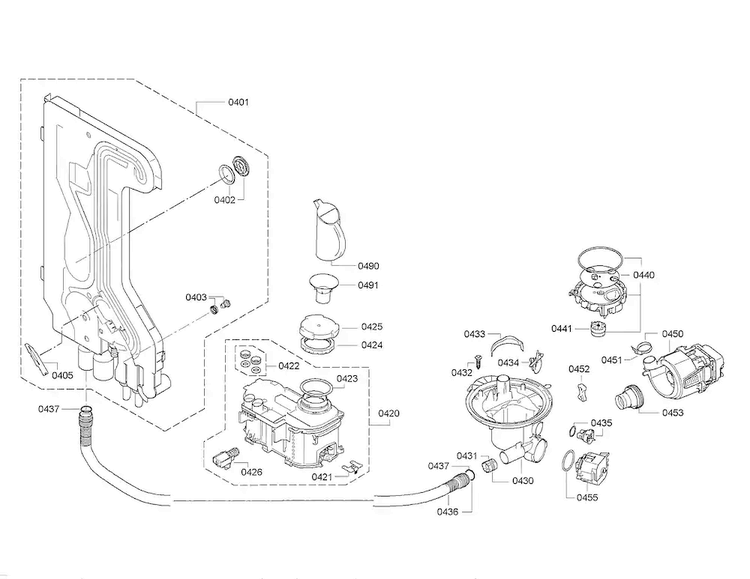 Sump/pump/water Inlet Diagram and Parts List for SHX9ER55UC 01 Bosch Dishwasher