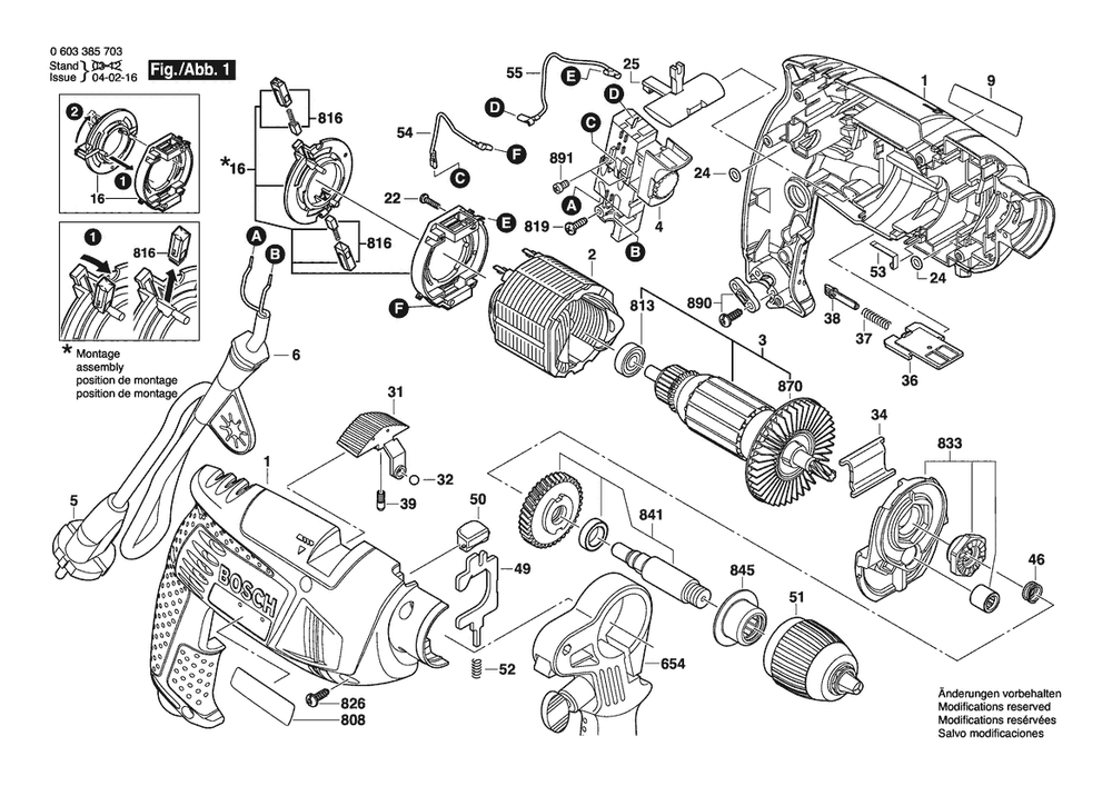 Section 1 Diagram and Parts List for PSB650RA 0603385737 Bosch Hammer Drill