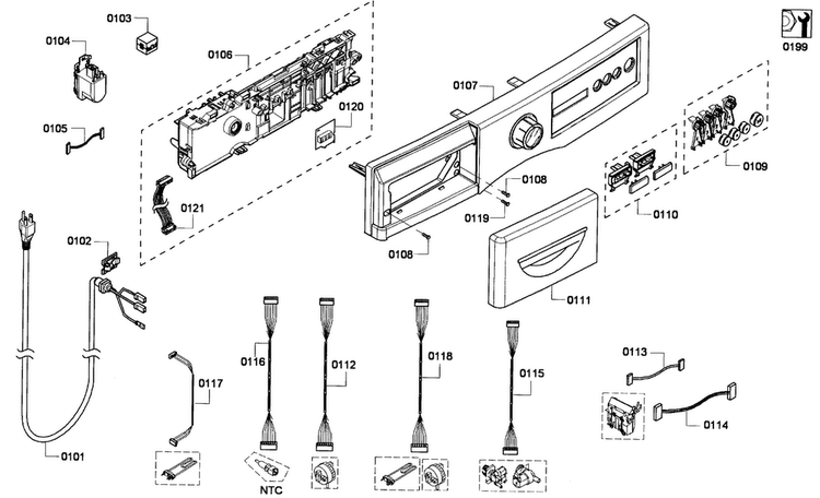 Control Panel Diagram and Parts List for WFVC544AUC 19 Bosch Washer