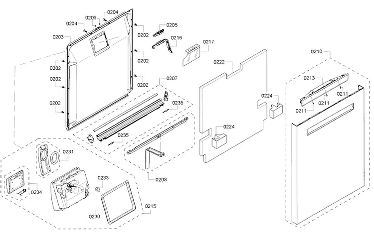 Door Diagram and Parts List for SHP65T55UC 07 Bosch Dishwasher