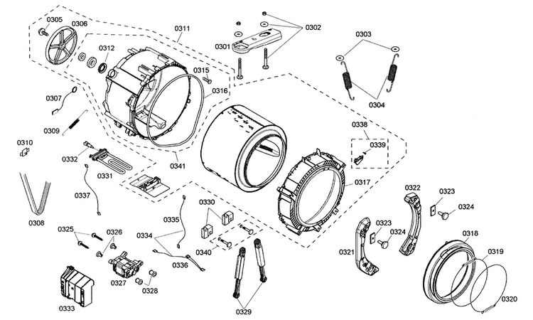 Drum Assy Diagram and Parts List for WFMC530SUC 13 Bosch Washer