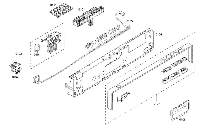 Panel Assy Diagram and Parts List for SHV65P03UC 53 Bosch Dishwasher
