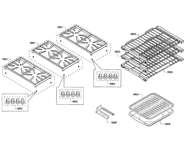 Grates/shelfs Diagram and Parts List for PRD366GHC 09 Thermador Range