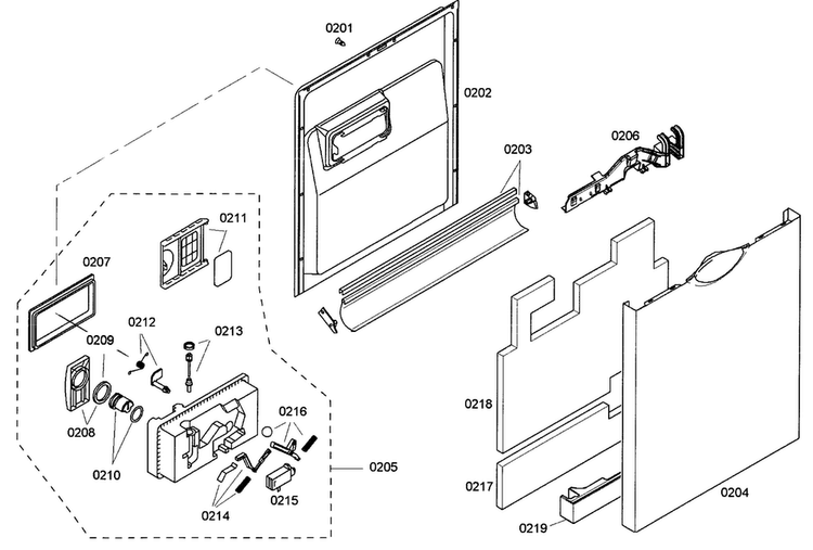 Door Assy Diagram and Parts List for SHE33M06UC 50 Bosch Dishwasher