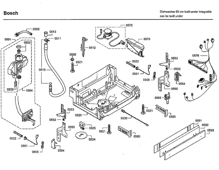 Base Diagram and Parts List for SHX9PT75UC 01 Bosch Dishwasher