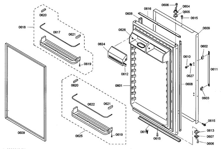 Refrig Door Diagram and Parts List for KBURT3655E01  Thermador Refrigerator