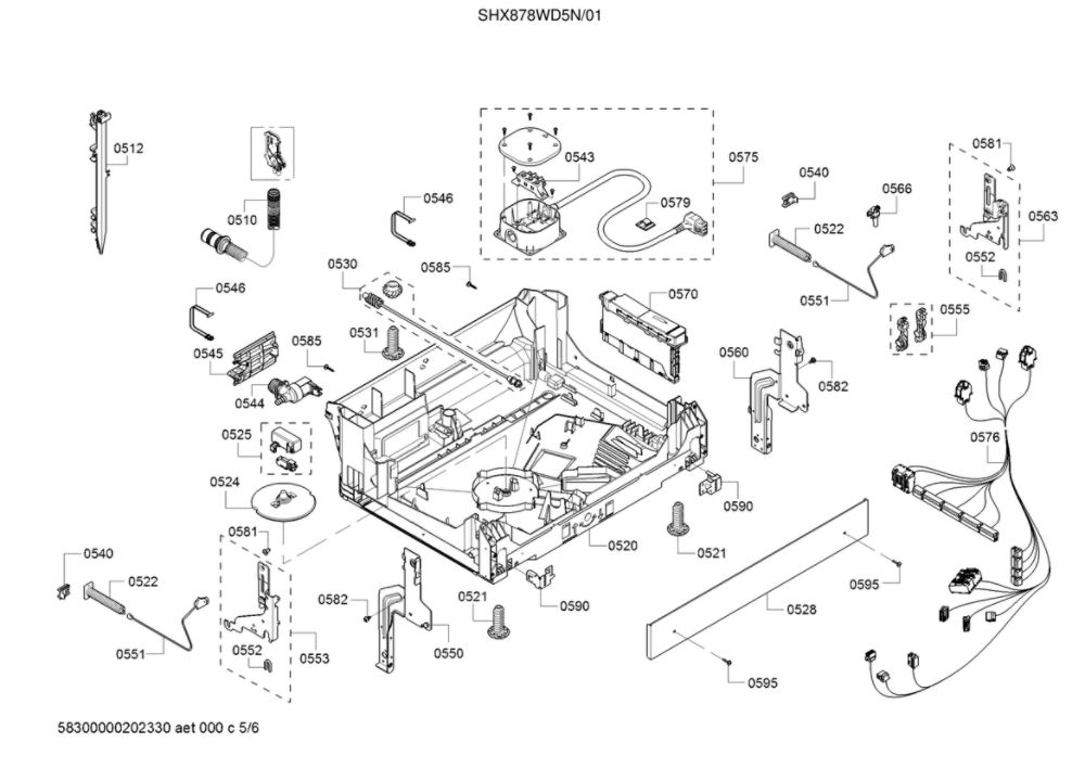 Base/Power Cord Diagram and Parts List for SHX878WD5N 01 Bosch Dishwasher