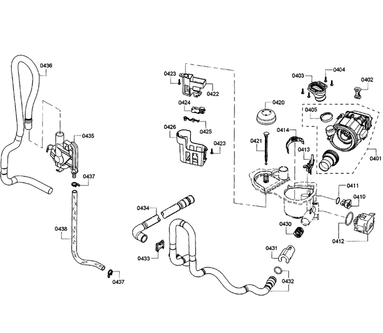Pump Assy Diagram and Parts List for SHX3AR75UC 08 Bosch Dishwasher