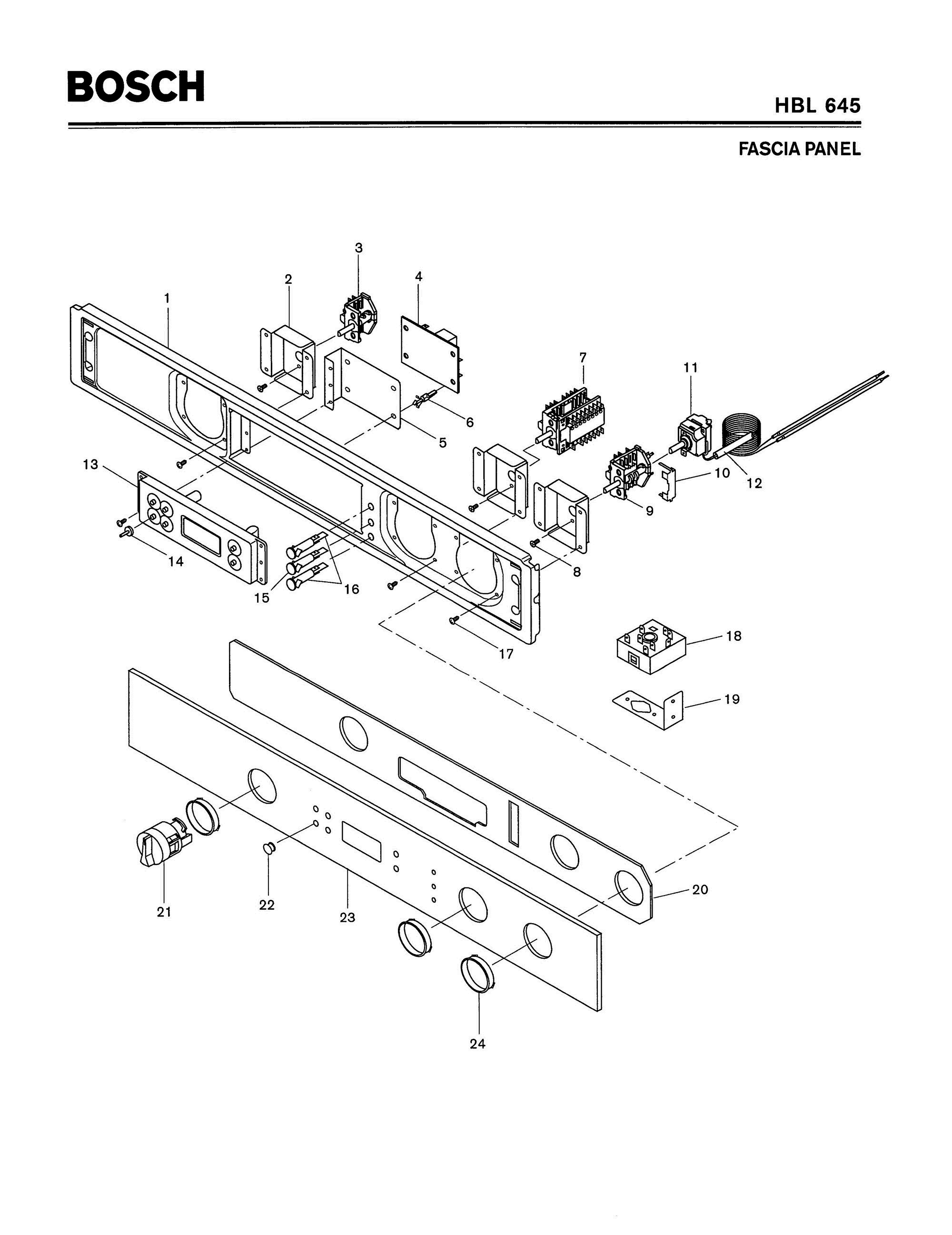 04 - FASCIA PANEL Diagram and Parts List for HBL645  Bosch Range