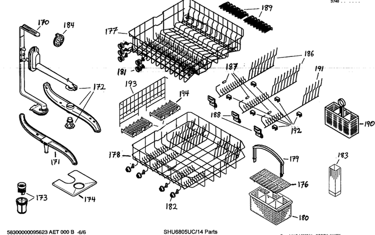 Racks Assy Diagram and Parts List for SHU6805UC 14 Bosch Dishwasher
