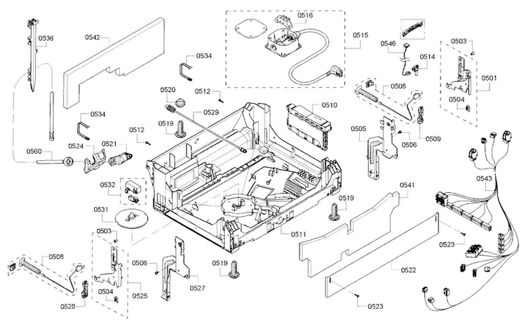 Base Diagram and Parts List for SHP65T55UC 07 Bosch Dishwasher