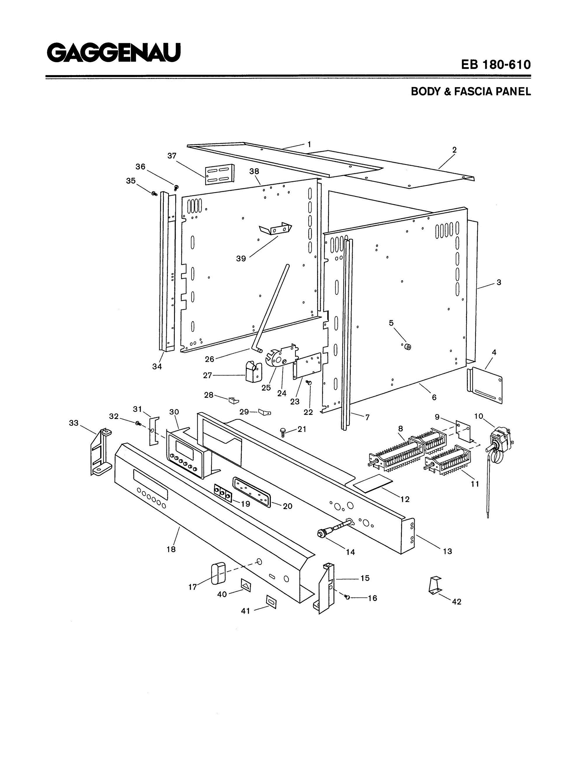 02 - BODY & FASCIA PANEL Diagram and Parts List for EB180-610  Bosch Range