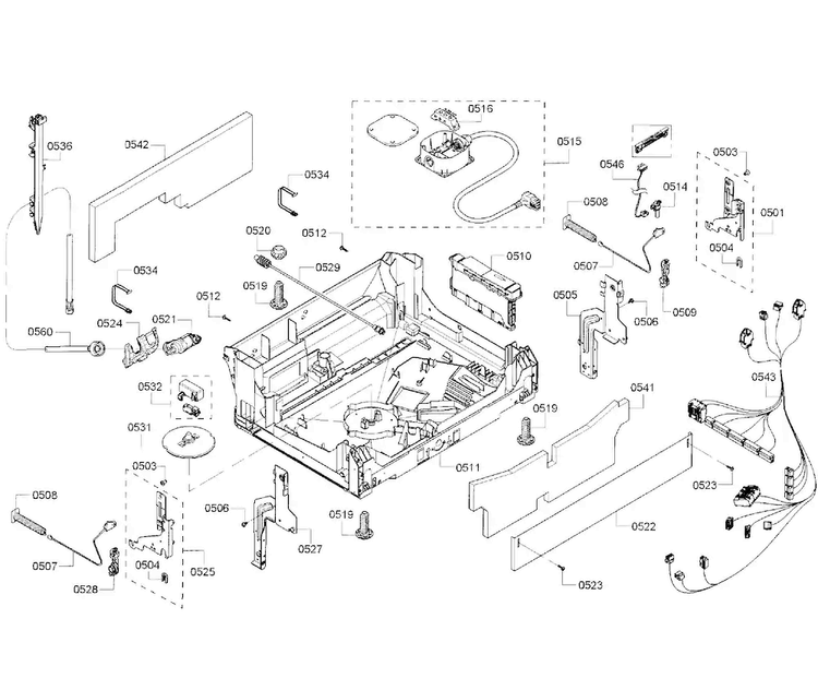 Base Assy Diagram and Parts List for SHP65T56UC 01 Bosch Dishwasher