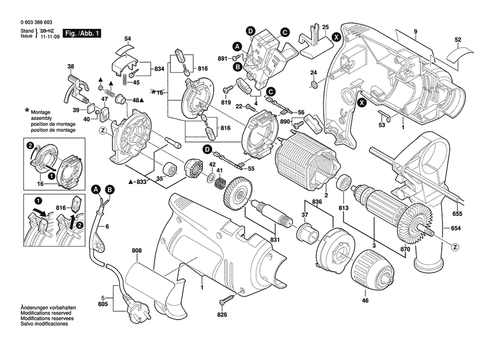 Section 1 Diagram and Parts List for PSB640RE 0603386662 Bosch Hammer Drill