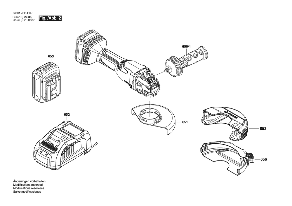 Section 2 Diagram and Parts List for 3601JH6F02  Bosch Angle Grinder