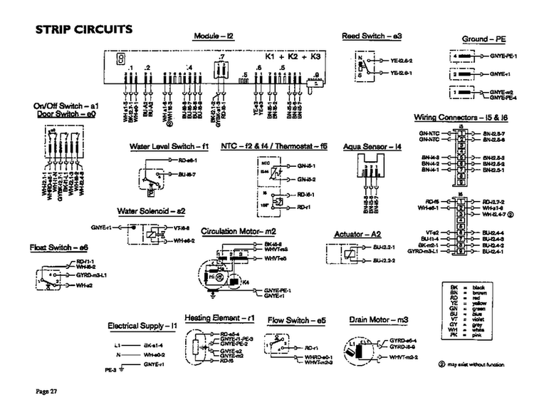Strip Circuits Diagram and Parts List for DW244UW  Thermador Dishwasher