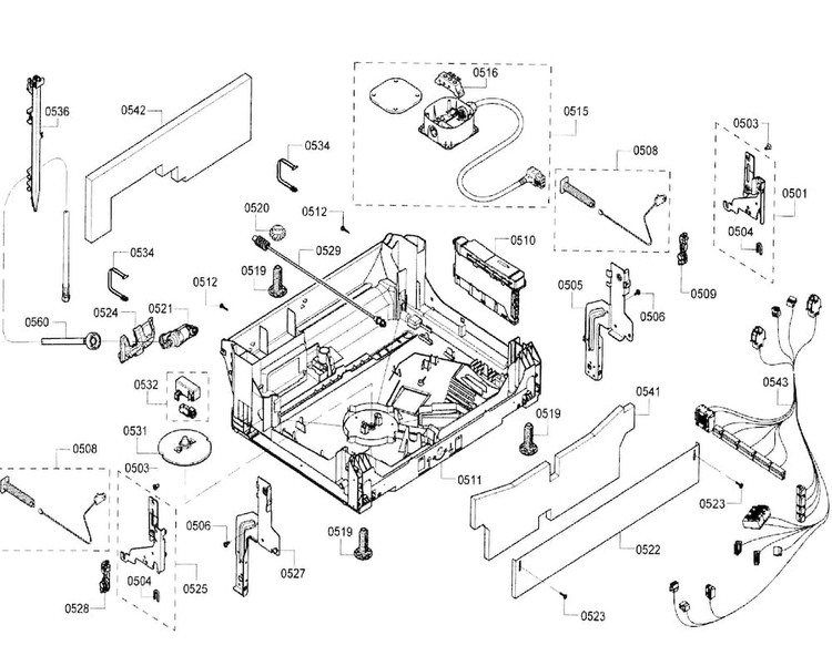 Base Diagram and Parts List for SHE68T55UC 07 Bosch Dishwasher