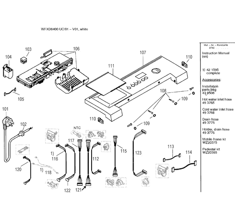 Control Panel Diagram and Parts List for WFXD8400UC 01 Bosch Washer