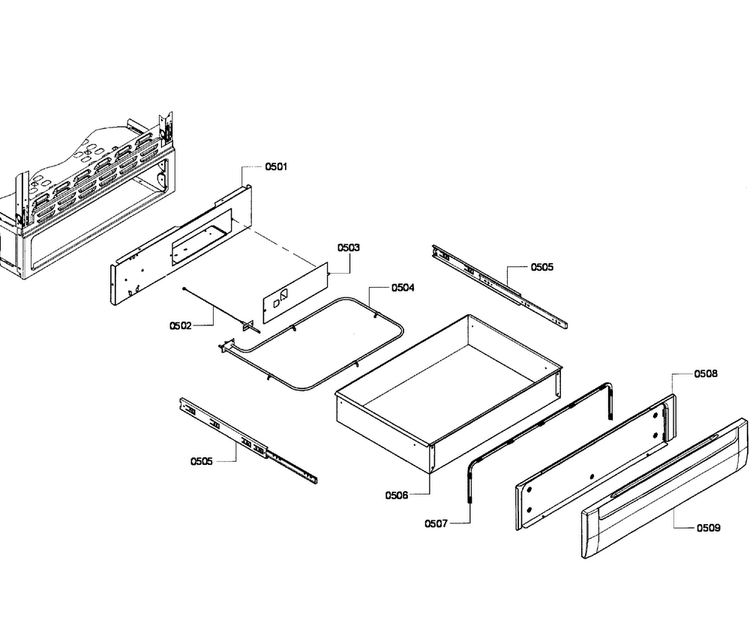 Drawer Assy Diagram and Parts List for HGS7052UC 04 Bosch Range