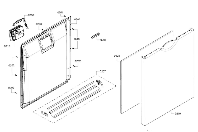 Door Diagram and Parts List for SHE3ARF6UC 06 Bosch Dishwasher