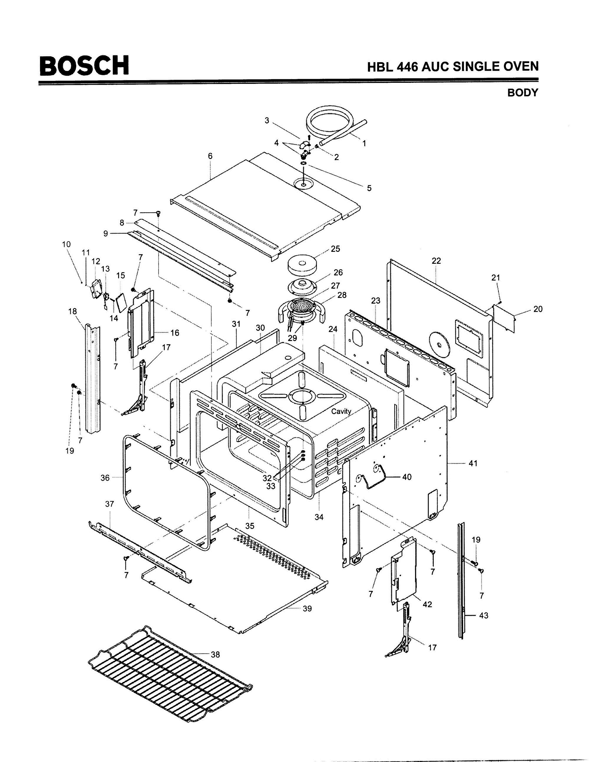 01 - BODY Diagram and Parts List for HBL446AUC(FD8202-)  Bosch Wall Oven