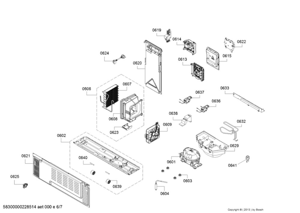 Compressor And Condenser Parts Diagram and Parts List for B36CD50SNS 01 Bosch Refrigerator
