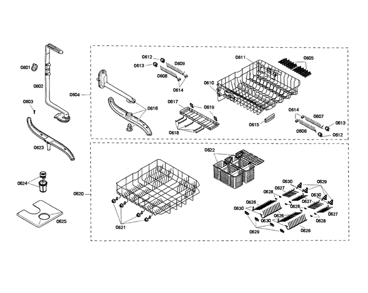 Rack Assy Diagram and Parts List for SHI66A05UC 14 Bosch Dishwasher