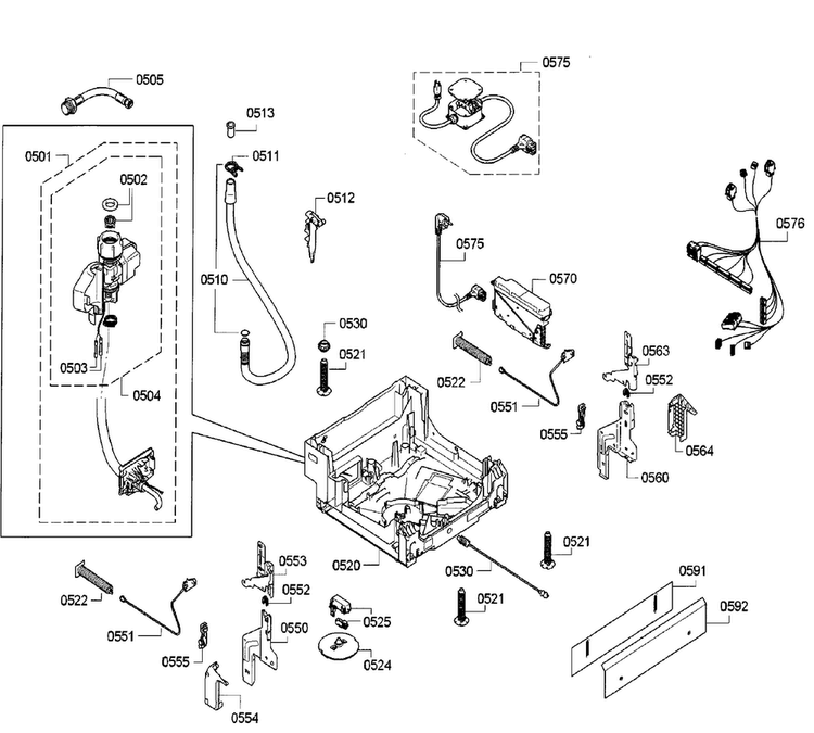 Base Assy Diagram and Parts List for SPE68U55UC 30 Bosch Dishwasher