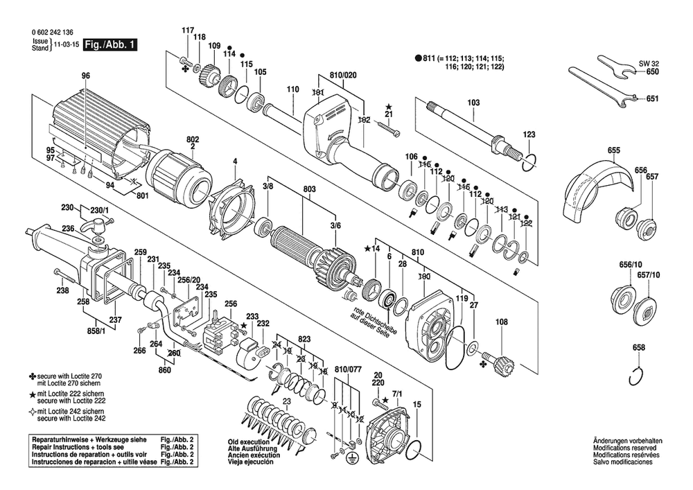 Section 1 Diagram and Parts List for 0602242136  Bosch Sander Grinder