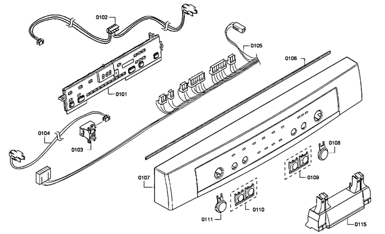 Control Panel Diagram and Parts List for SHE4AM16UC 02 Bosch Dishwasher