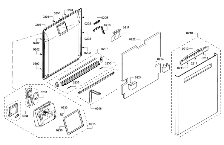 Door Diagram and Parts List for SHP53T55UC 07 Bosch Dishwasher