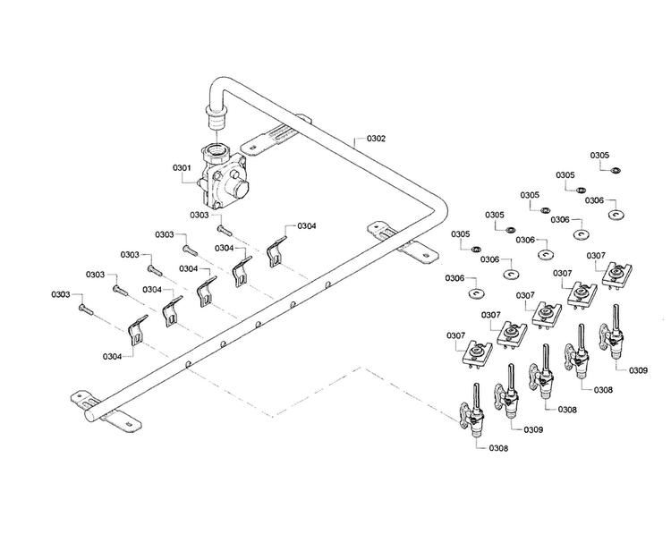 Valve Assy Diagram and Parts List for NGM8055UC 01 Bosch Cooktop