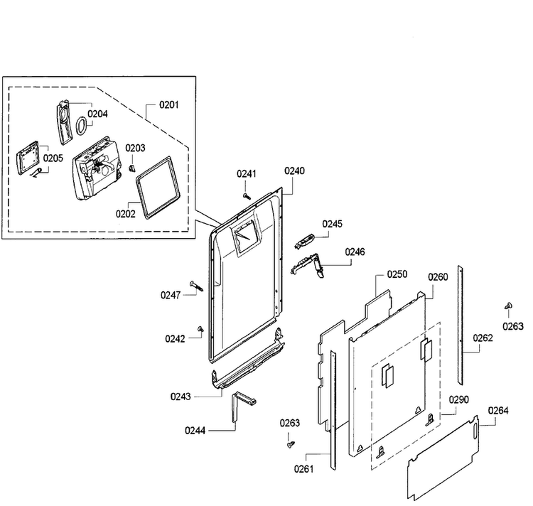 Door Diagram and Parts List for SPV5ES53UC 30 Bosch Dishwasher