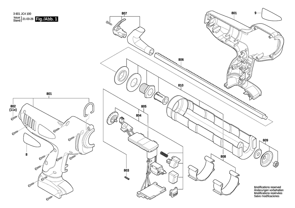 Diagram Diagram and Parts List for GCG18V-310 3 601 JC4 100 Bosch Caulking Gun