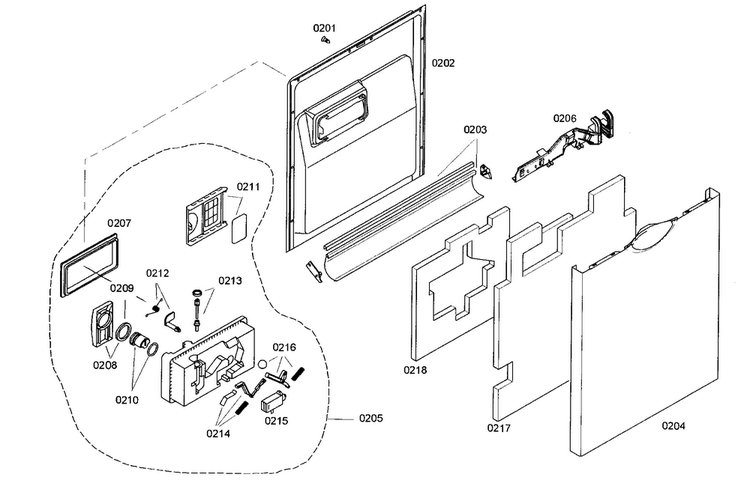 Door Assy Diagram and Parts List for SHE46C02UC 33 Bosch Dishwasher