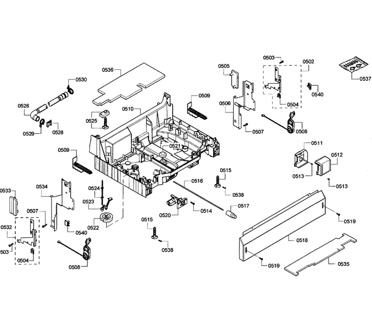 Base Assy Diagram and Parts List for SHE55C05UC 64 Bosch Dishwasher