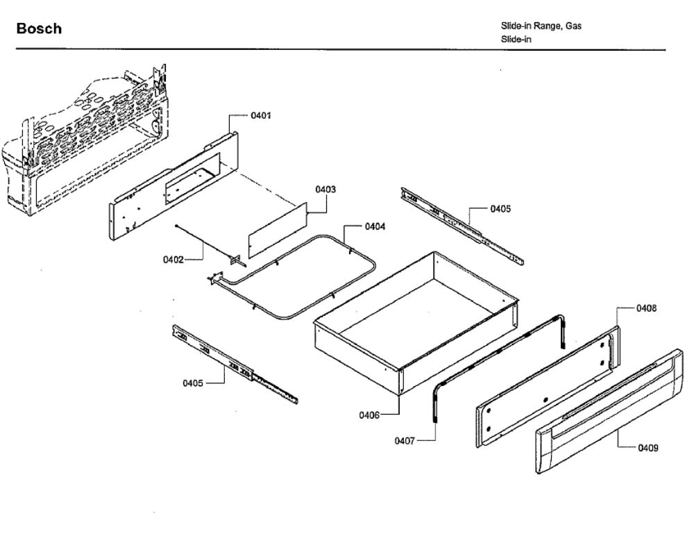 Drawer Diagram and Parts List for HDI7282U 05 Bosch Range